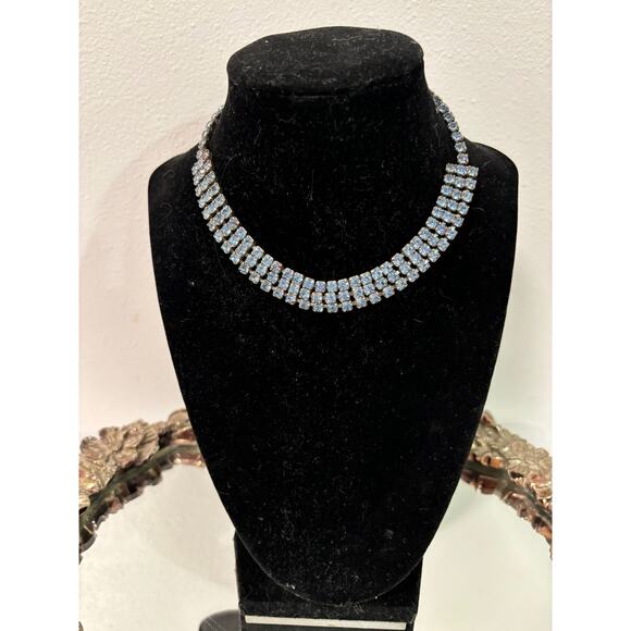 Vintage Jewelry - Vintage Necklace Light Blue Rhinestones